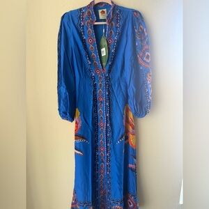 Farm Rio Navy Blue Lucy Floral Tapestry Maxi Dress